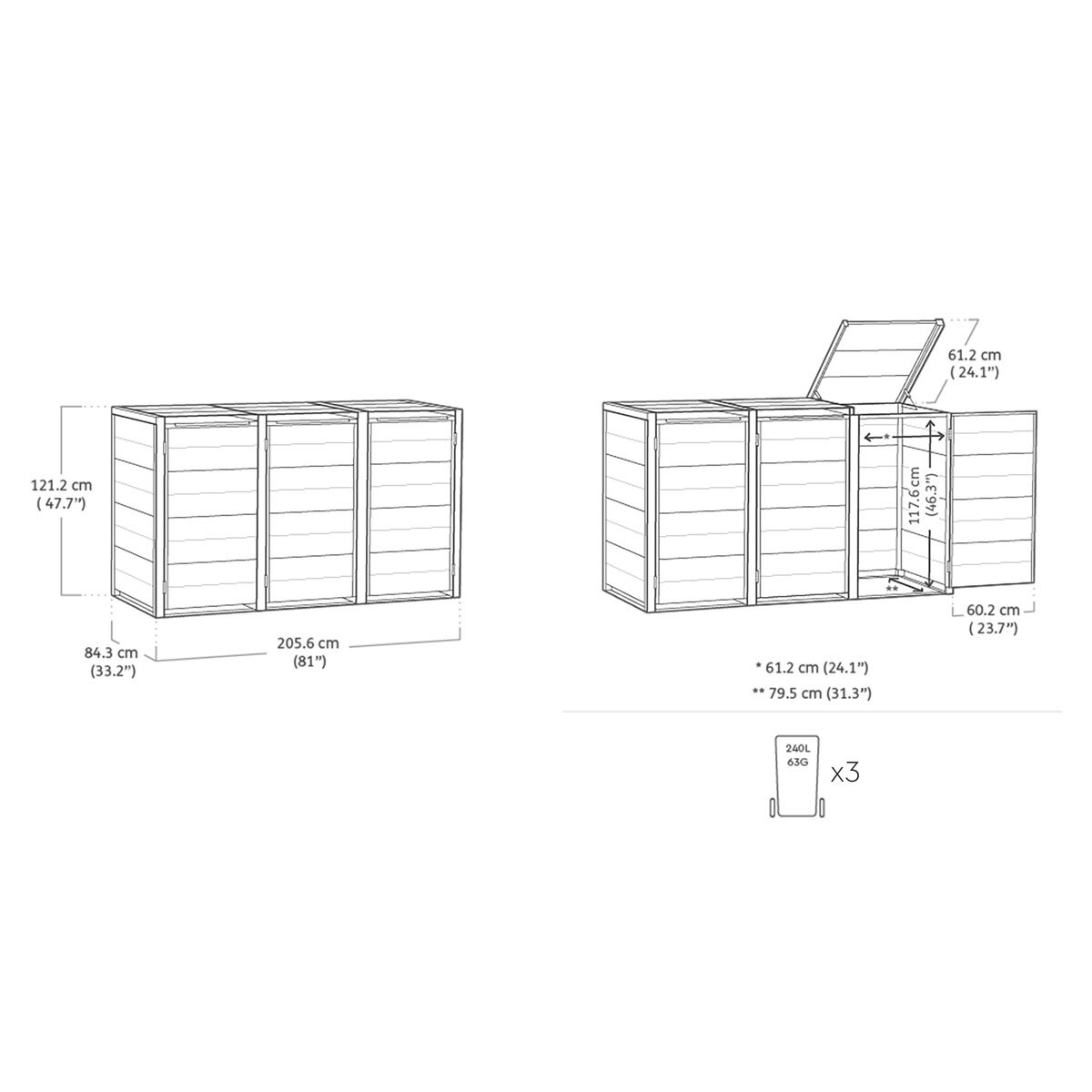 Keter Cortina Hide Away Bin Store (3 Sections)