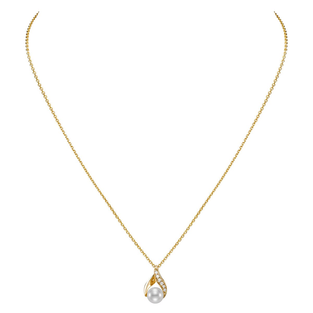 6.5-7mm Cultured Freshwater White Pearl & 0.08ctw Diamond Pendant, 14ct Yellow Gold