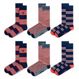 Original Penguin Men's Striped Socks, 6 Pack in Navy, Coral and Grey