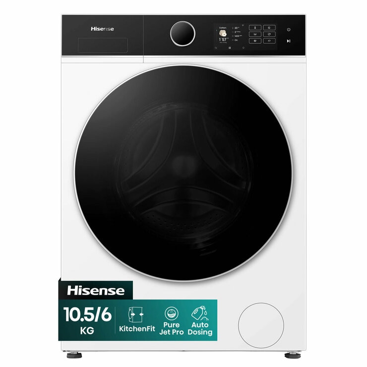 Hisense KitchenFit 5i Series WD5I1045BWQ, 10.5kg / 6kg Washer Dryer, D Rated in White