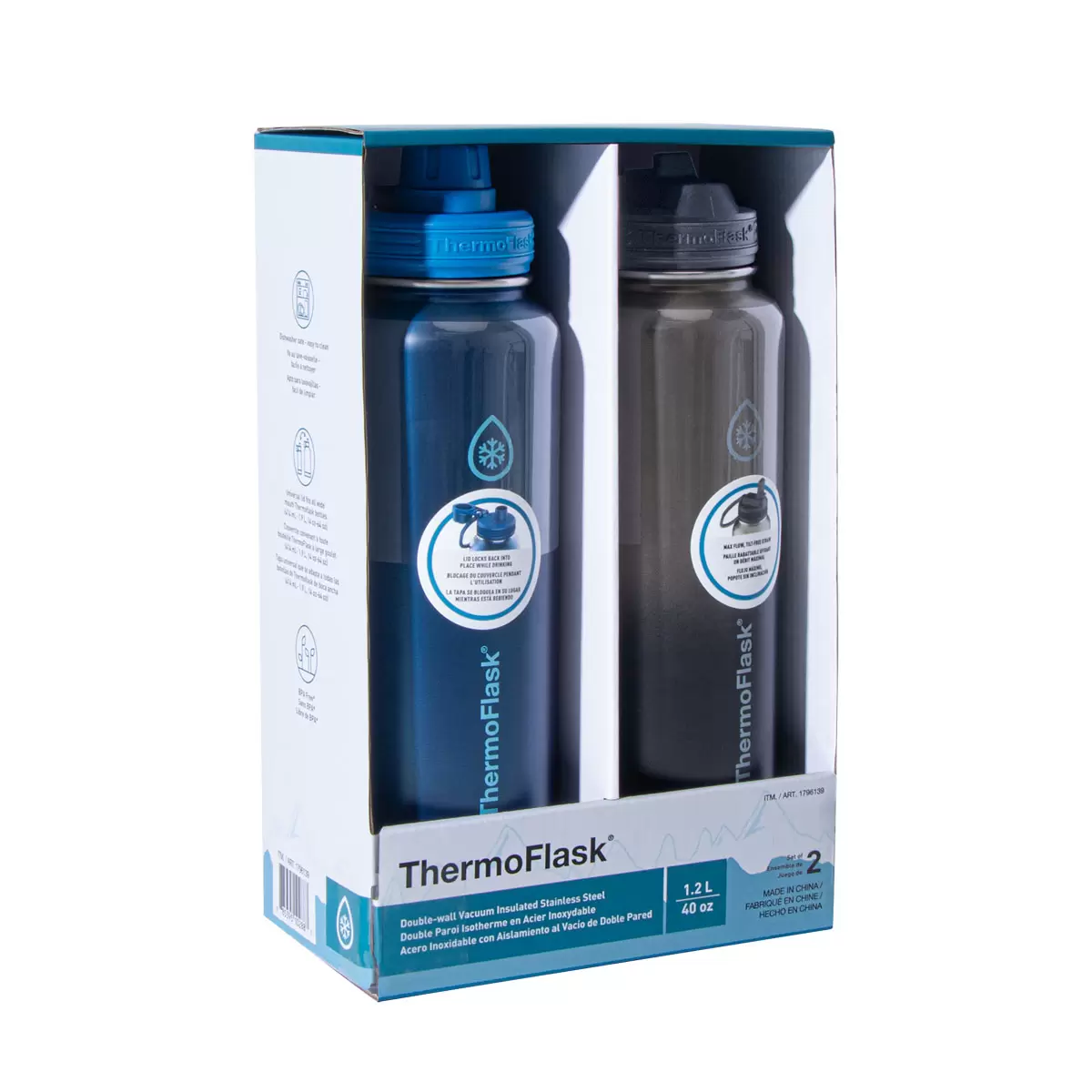 ThermoFlask Stainless Steel 1.2L Water Bottle, 2 Pack in Two Colour Combinations - Picture 20 of 20