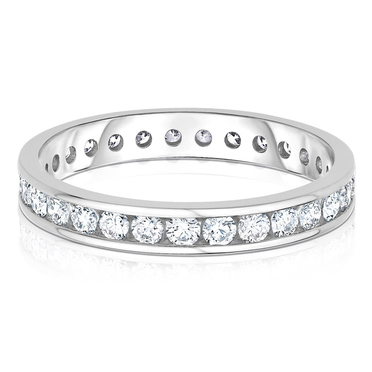 1.00ctw Round Brilliant Cut Channel Set Diamond Eternity Ring, 18ct White Gold, Size P