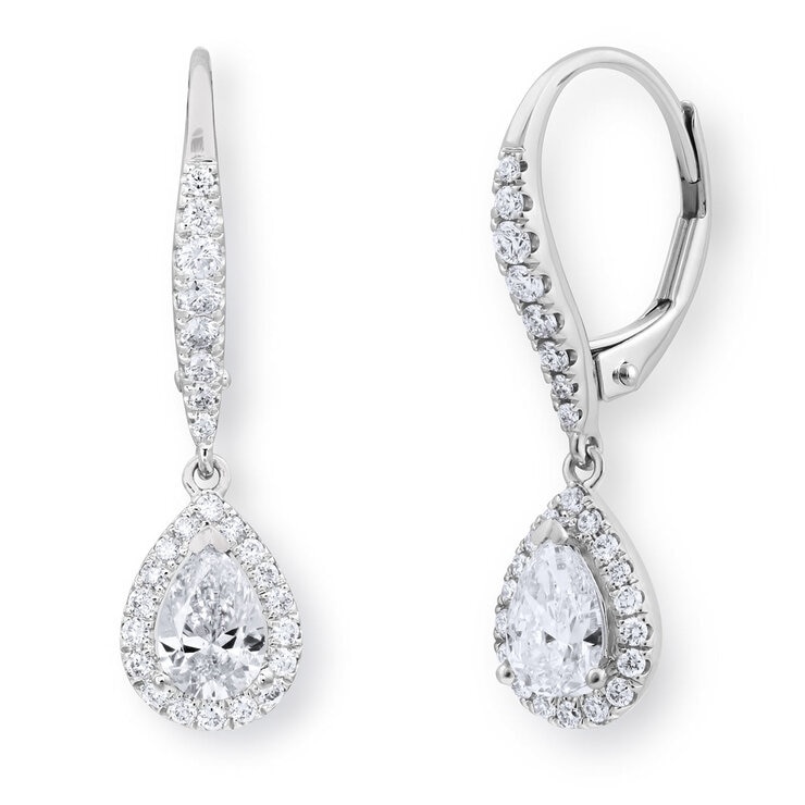 1.14ctw Pear Cut Diamond Halo Earrings, 18ct White Gold 1.14ctw Pear Cut Diamond Halo Earrings, 18ct White Gold