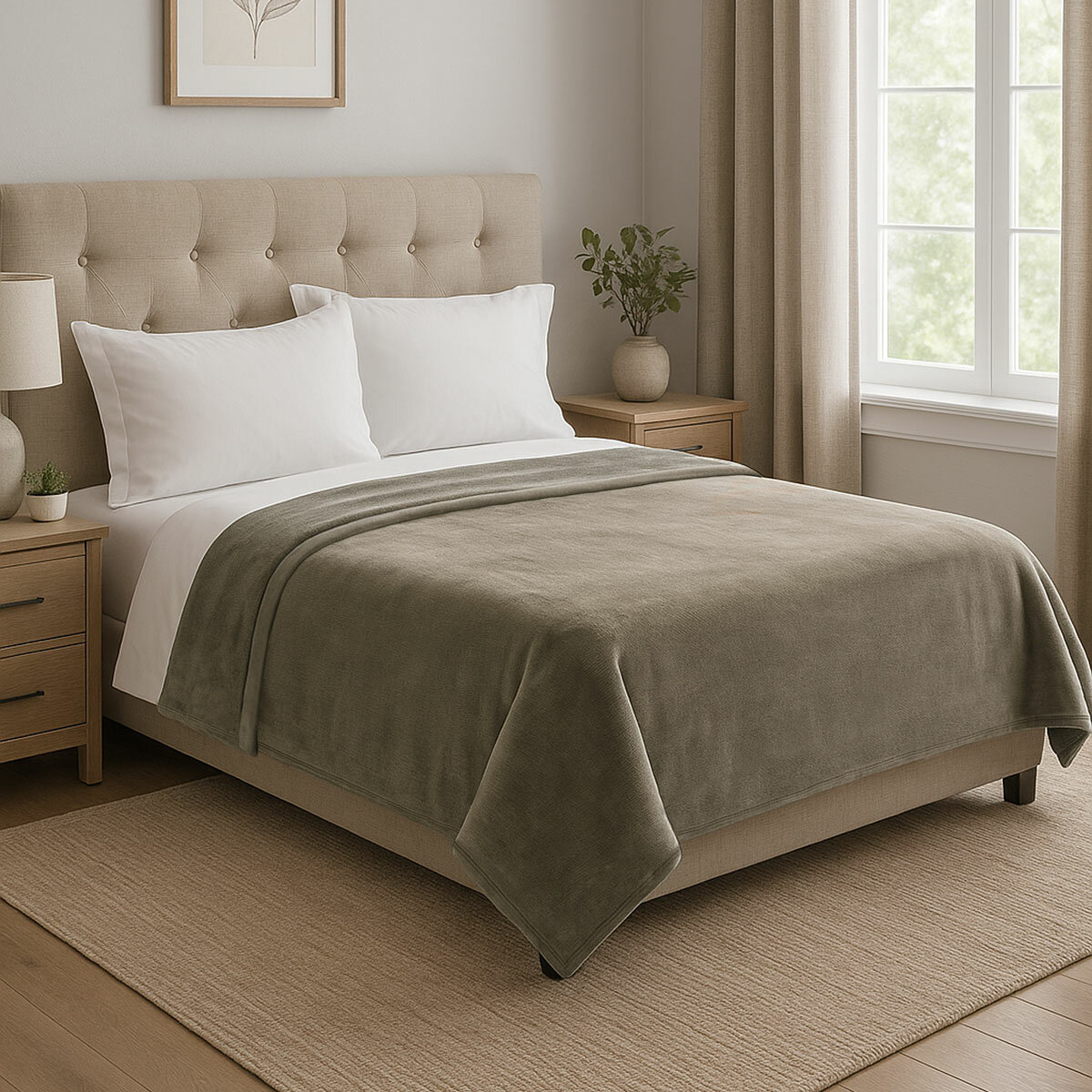 Kirkland Signature Taupe Queen Plush Blanket, 248 x 233 cm