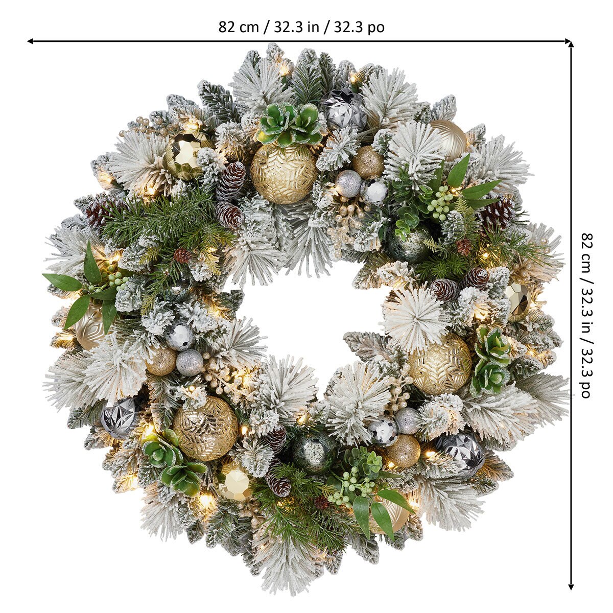 32 Inch Flocked Pre-Lit Decorated Christmas Wreath with 50 Warm White LED Lights