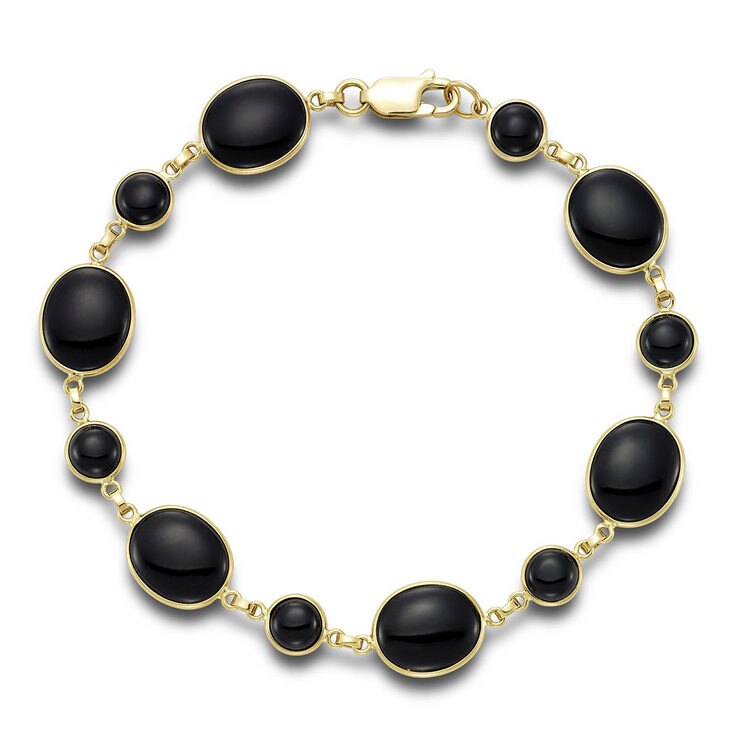 Black Onyx Bracelet, 14ct Yellow Gold Costco UK