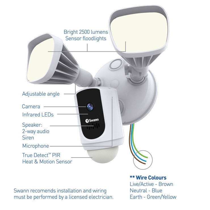 Swann Floodlight Security Camera Full HD 1080p, SWIFIFLOCAM2WEU Costco UK
