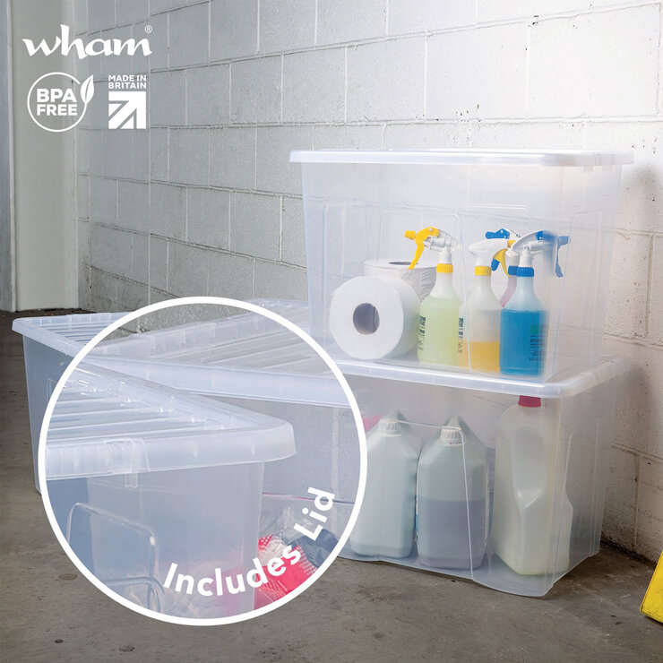 Wham 80L Crystal Clear Plastic Box and Lid - 3 Pack