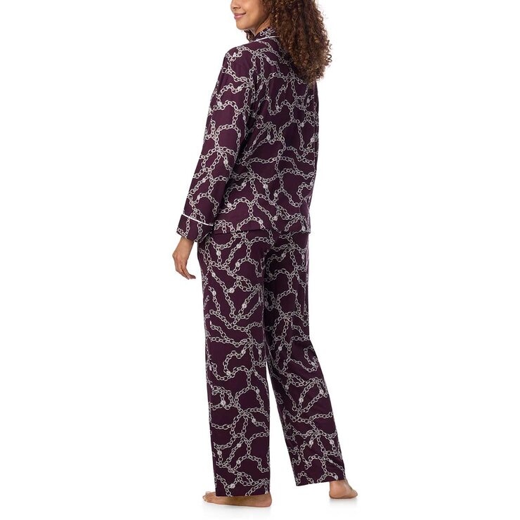 DKNY Women's Notch Collar Pyjama Set in Burgundy