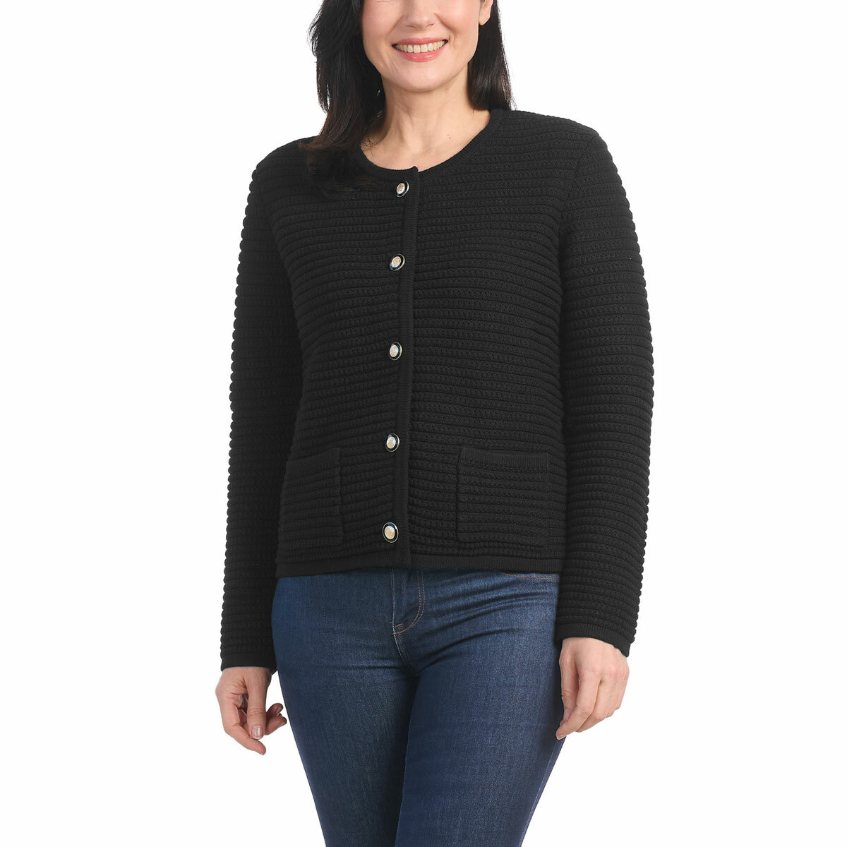 Hilary Radley Textured Knit Jacket in Black