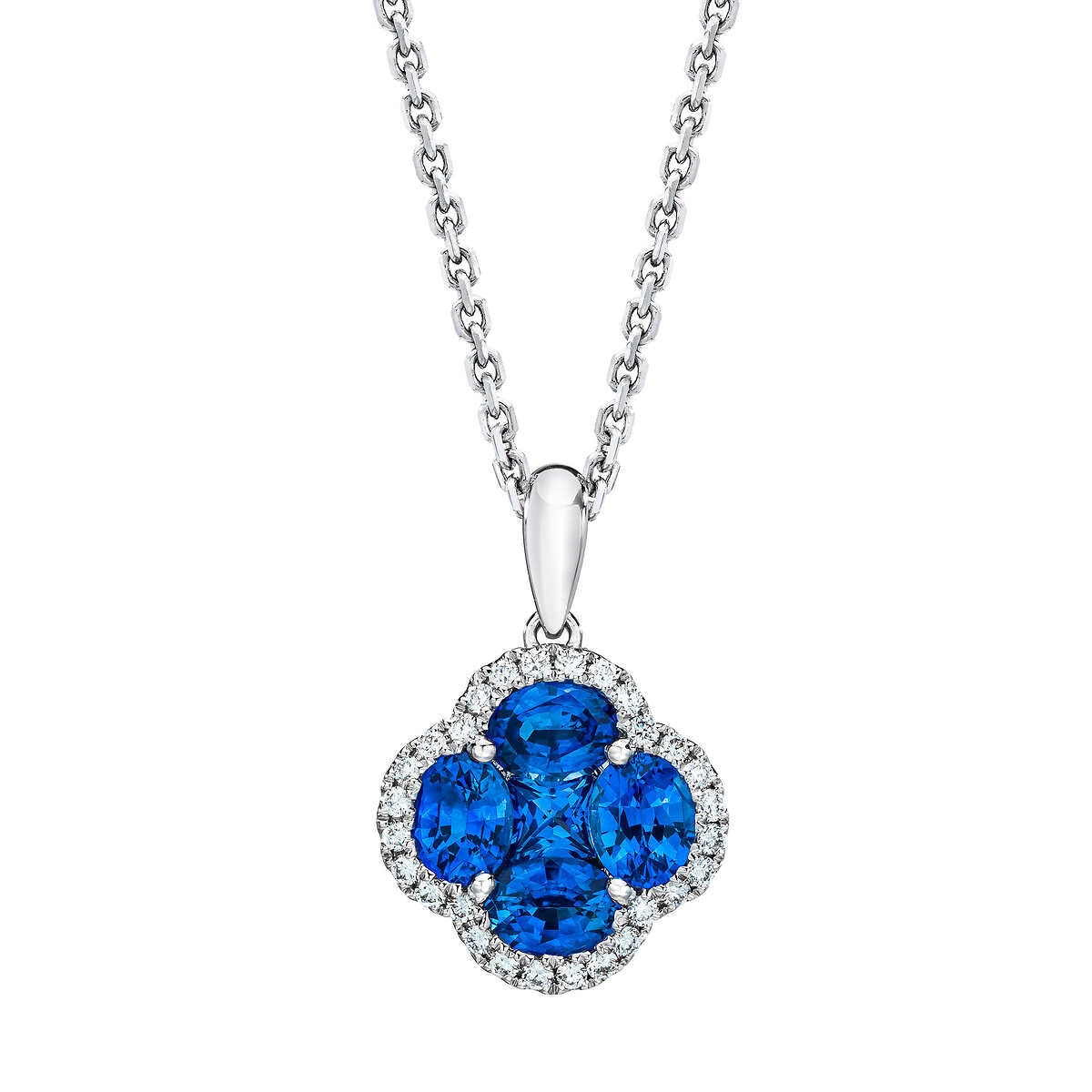 Oval & Princess Cut Blue Sapphire & 0.13ctw Diamond Pendant, 14ct White Gold