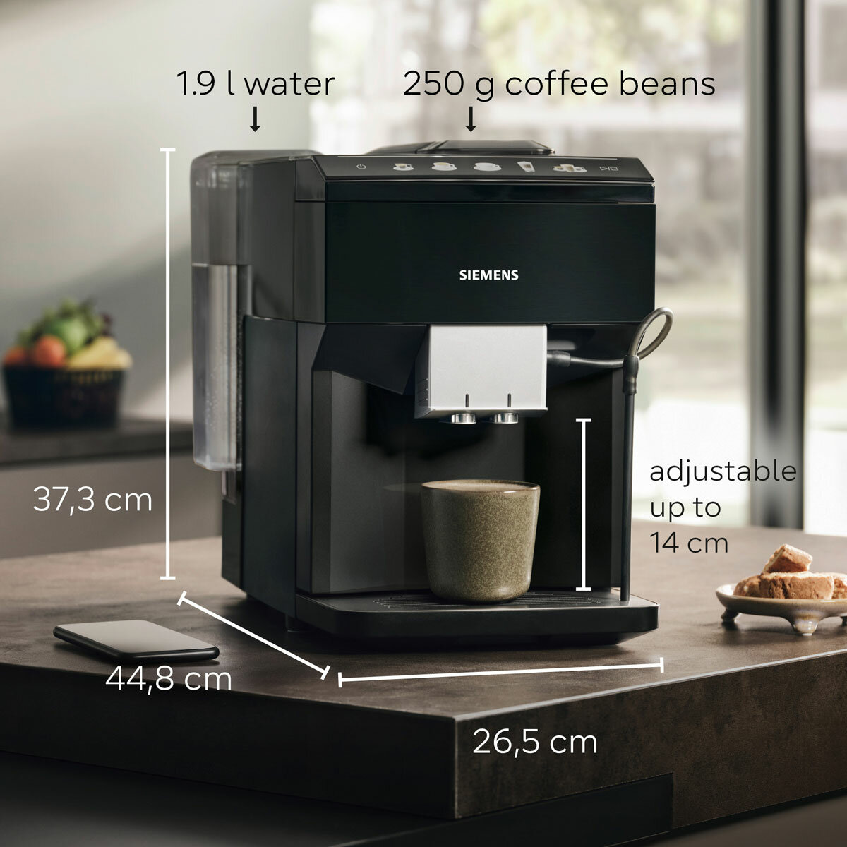 Lifestyle image of Siemens Bean To Cup Coffee Machine dimensions