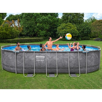 Bestway 20ft x 12ft Platinum Series Power Steel Oval Frame Pool with Sand Filter Pump and Solar Powered Pool Pad