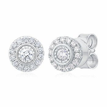 0.22ctw Round Brilliant Cut Diamond Halo Earrings, 14ct White Gold