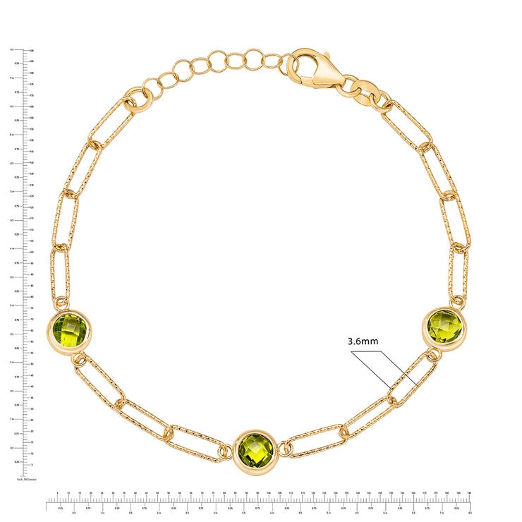 Round Cut Peridot Paperclip Bracelet, 14ct Yellow Gold