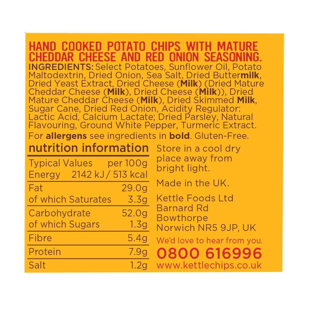 Back of pack information for crisps