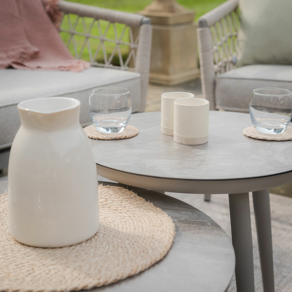 Maze Monaco 3 Piece Deep Seating Corner Patio Set in Cool Linen