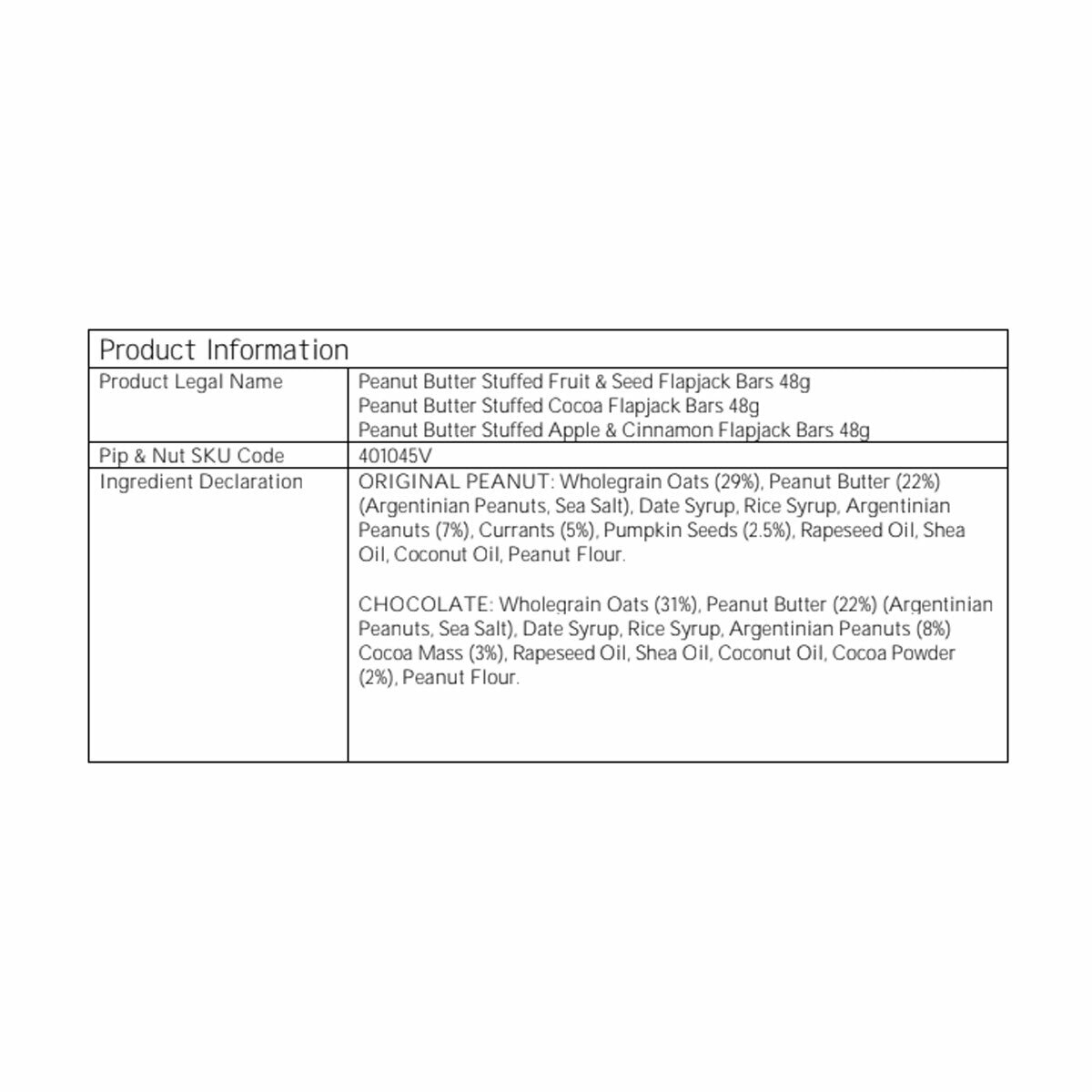 Ingredients and Nutritional information Ingredients and Nutritional information