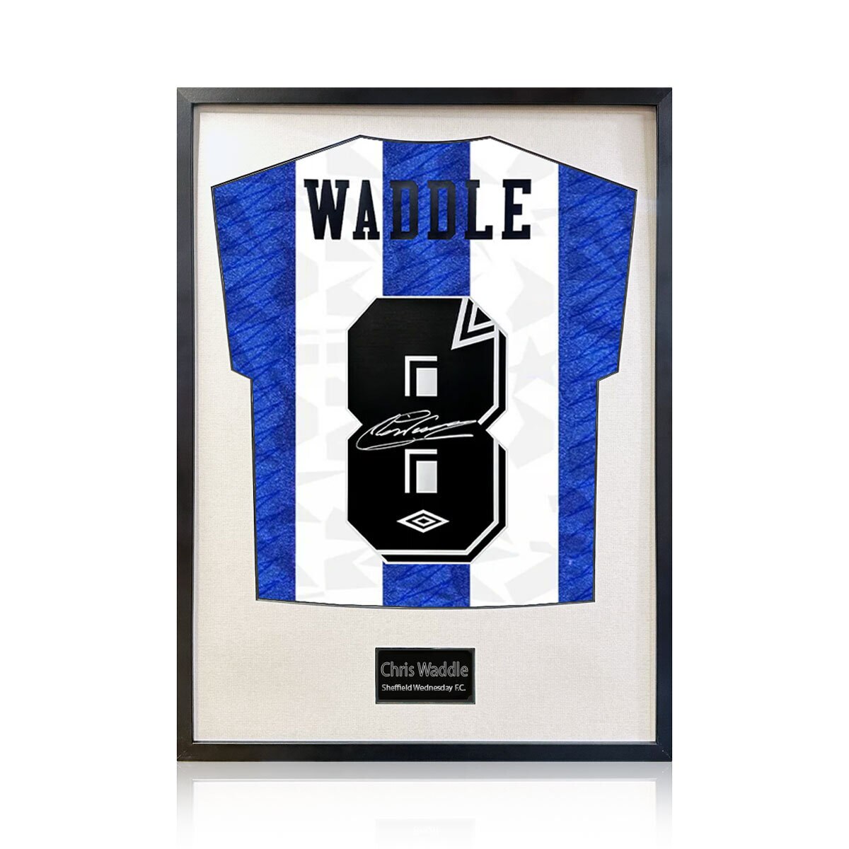 Chris Waddle Signed Framed SWFC Football Shirt in 2 Options: White or Black Mount