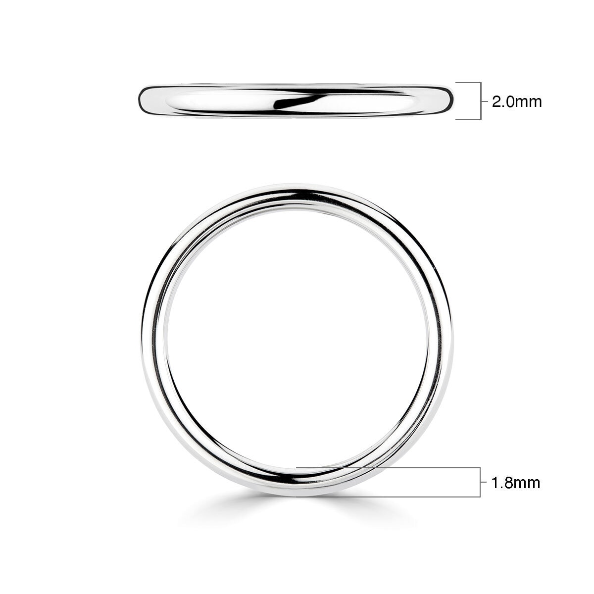 2.0mm Basic Court Wedding band. 18ct White Gold