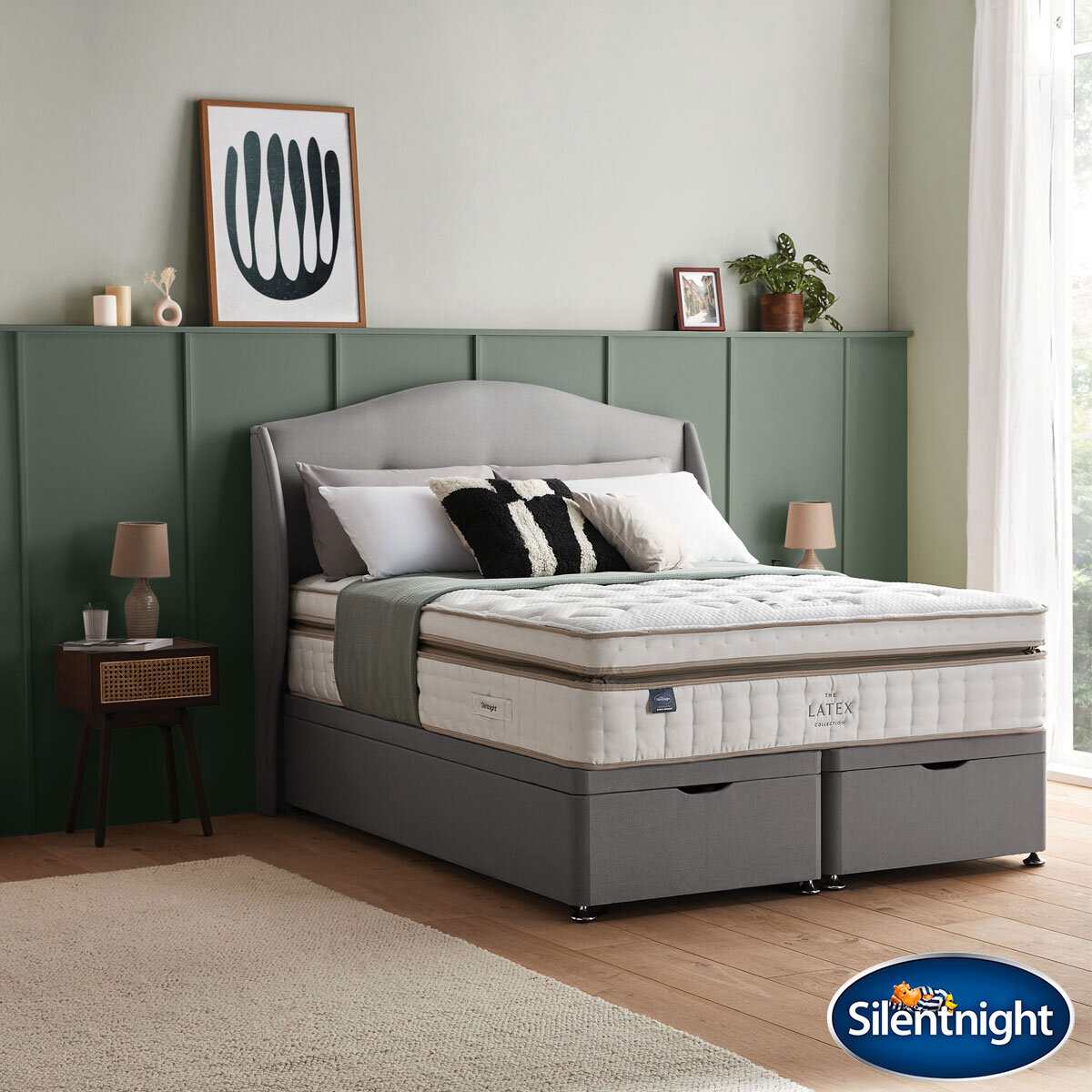 Silentnight Latex 2000 Mattress & Slate Grey Full Ottoman Divan in 3 Sizes