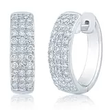 0.70ctw 3 Row Hoop Diamond Earrings, 14k White Gold