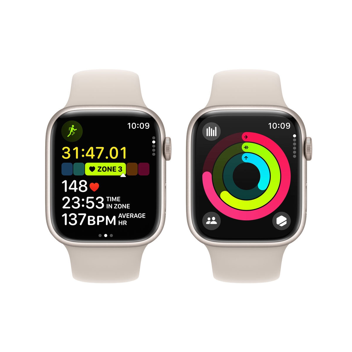 Apple Watch Series 9 GPS, 45mm Starlight Aluminium Case with Starlight Sport Band M/L, MR973QA/A