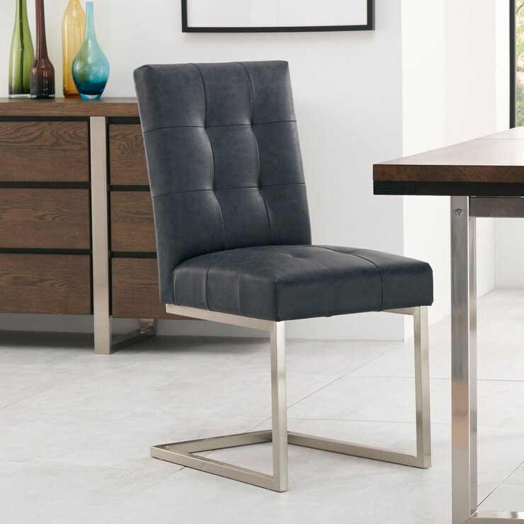 Bentley Designs Tivoli Dark Oak Dining Table + 6 Black Leather Cantilever Dining Chairs