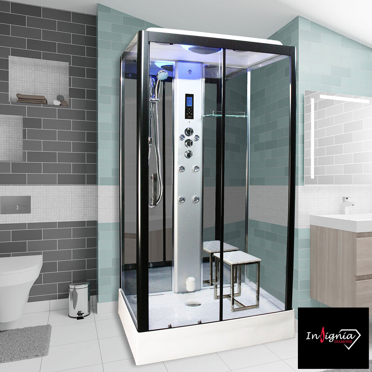 Insignia Diamond 1050 x 850mm Rectangular Steam Shower in 2 Colours