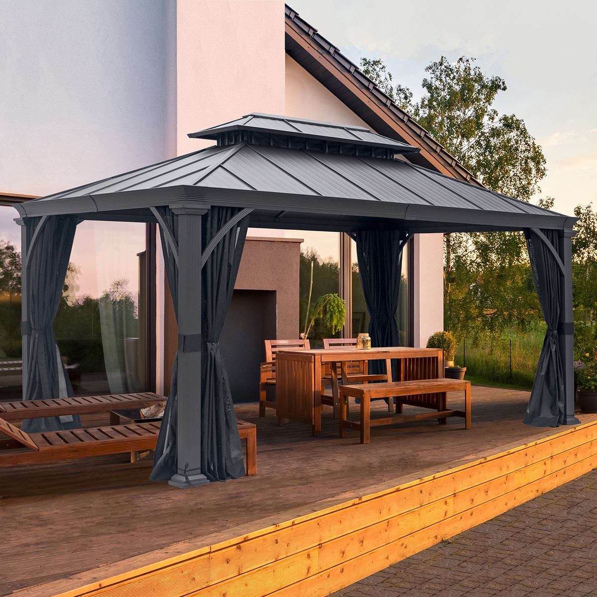 Salome 10 X 14ft 3 05 X 4 27m Aluminium Gazebo With Galvanised Steel Roof Insect Netting Costco Uk