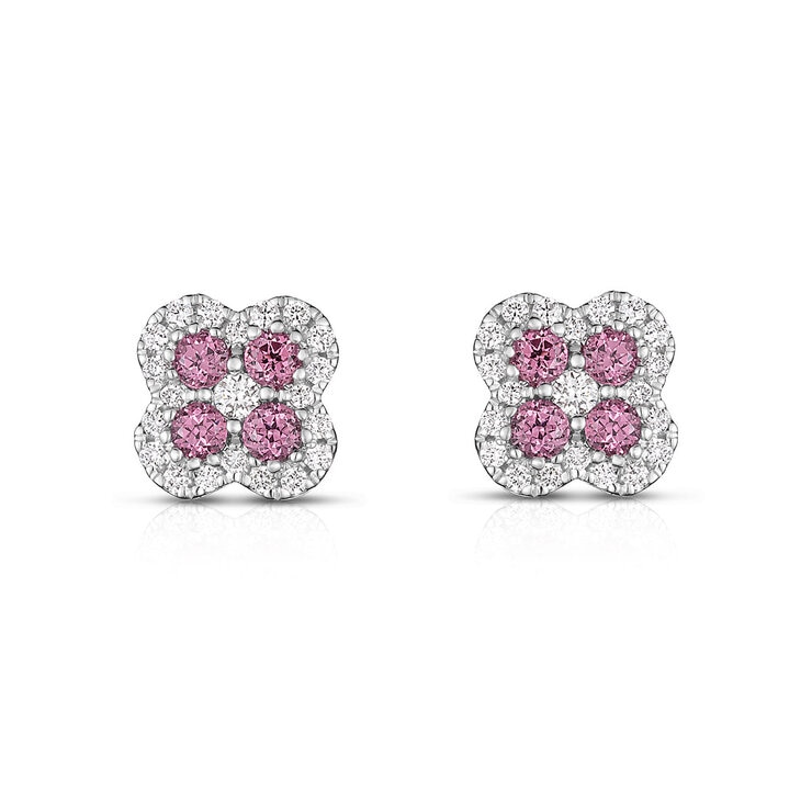 Round Cut Garnet & 0.15ctw Diamond Earrings, 14ct White Gold