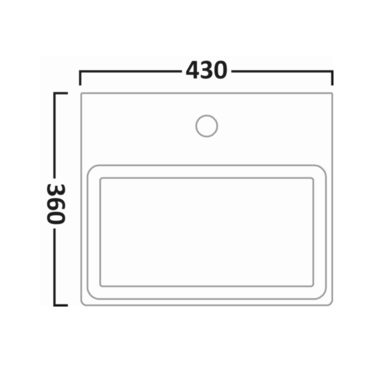 Line drawing of sink on white background with dimensions