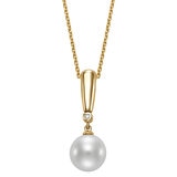 11-12mm Cultured Freshwater Pearl & 0.02ctw Diamond Pendant, 14ct Yellow Gold