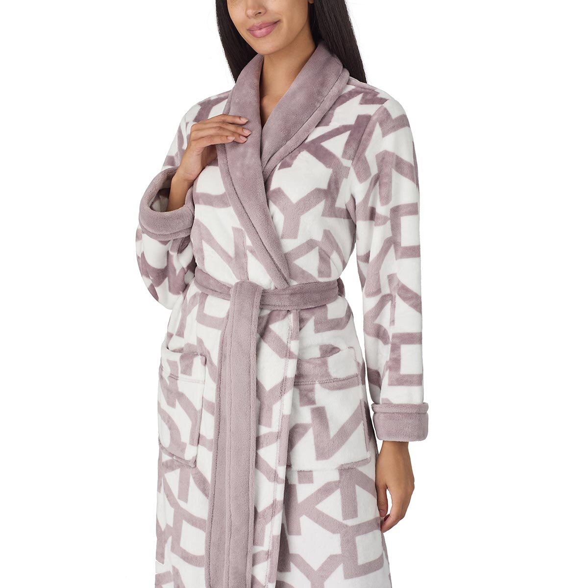 DKNY Shawl Collar Long Plush Robe in Mauve