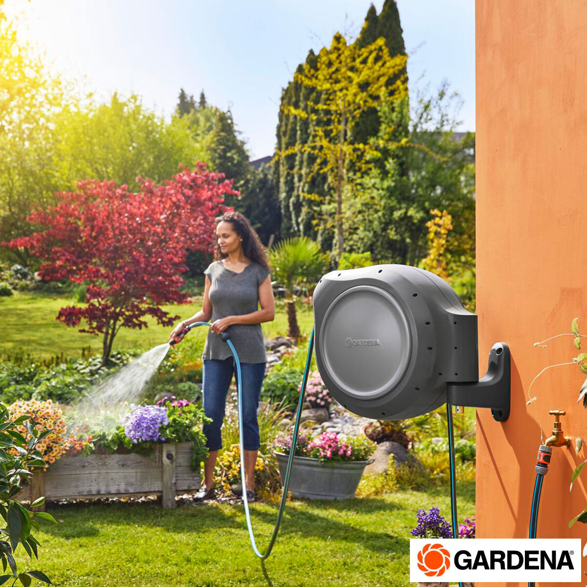 Gardena Wall-Mounted 30m (98ft) Hose Box with Automatic R