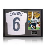 Sol Campbell Signed Framed England Football Shirt including 1 Photo, with Black Mount