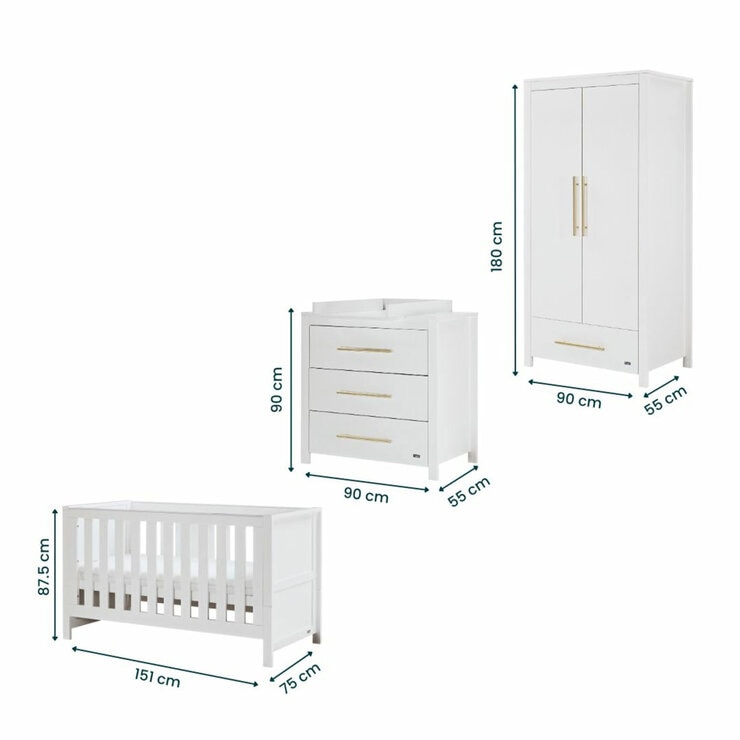 Tutti Bambini Tivoli 4 Piece Nursery Set with Sprung Mattress, White Tutti Bambini Tivoli 4 Piece Nursery Set with Sprung Mattress, White