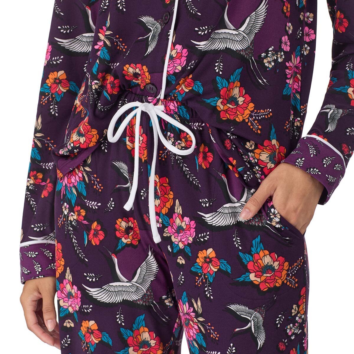 Room Service Ladies Notch Collar PJ Set, 2 Piece in Purple Crane