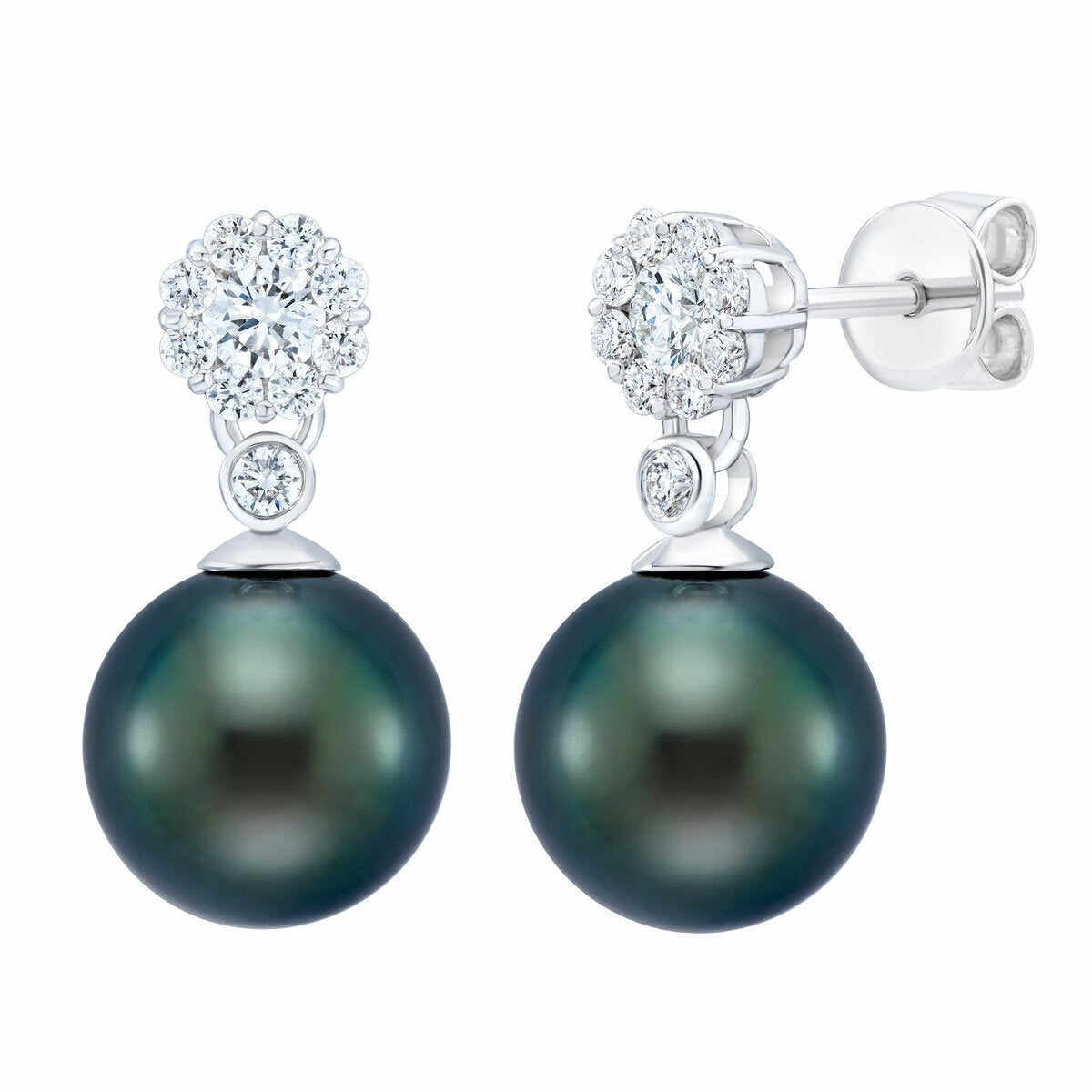 8-9mm Tahitian Pearl & 0.45ctw Diamond Earrings, 14ct White Gold 8-9mm Tahitian Pearl & 0.45ctw Diamond Earrings, 14ct White Gold