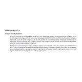 Ingredient list for product on white background