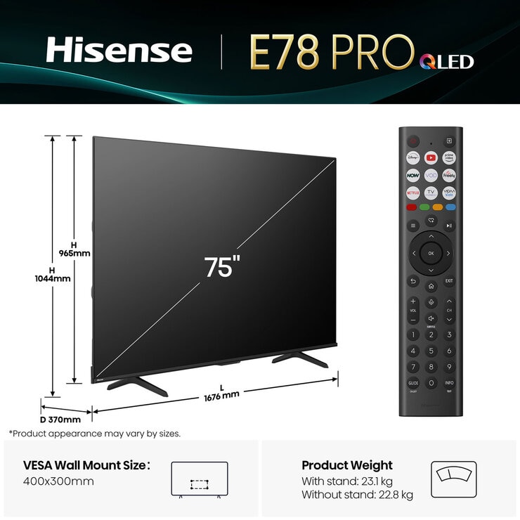 Buy Hisense 75E78QTUK PRO 75 Inch QLED HD Smart TV at Costco.co.uk