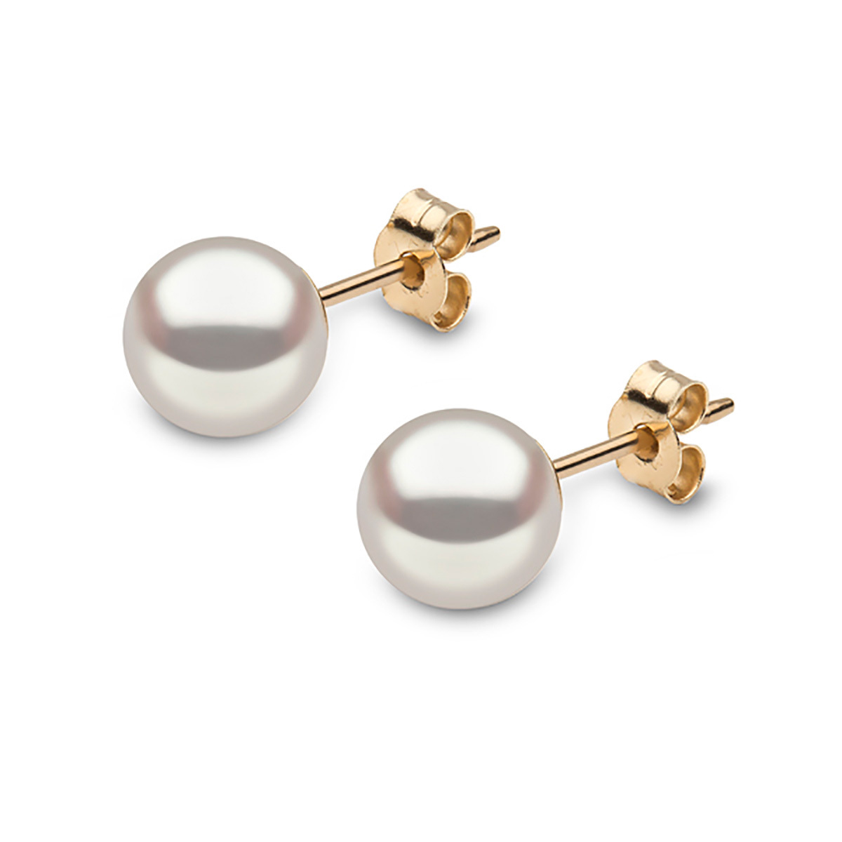 6.5-7mm Cultured Freshwater White Pearl Stud Earrings, 18ct Yellow Gold