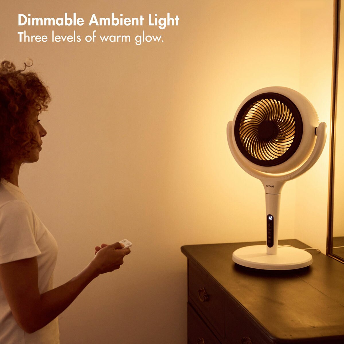 Aircraft LUME Ultra Quiet 2 in 1 Air Circulator Fan, Dimmable Ambient Light