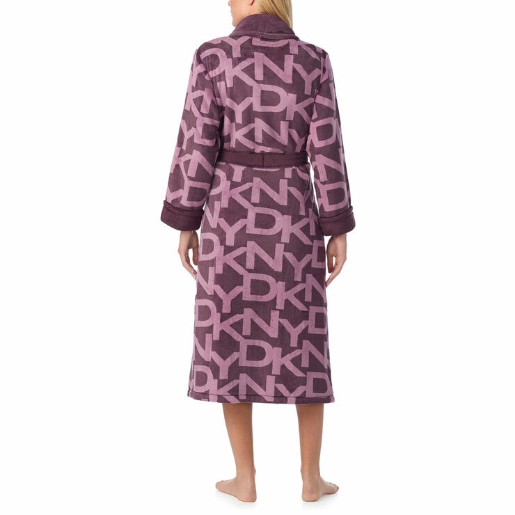 DKNY Shawl Collar Long Plush Robe in Purple