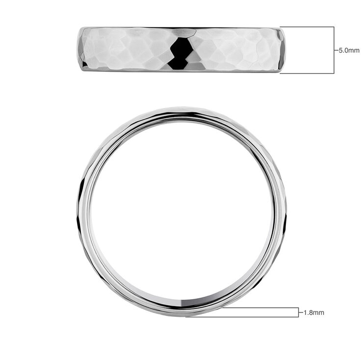 5.0mm Luxury Court Wedding Ring, Hammered Platinum