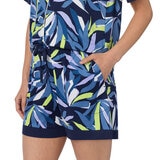 DKNY Ladies Notch Collar 3 Piece PJ Set in Blue/Yellow Leaves