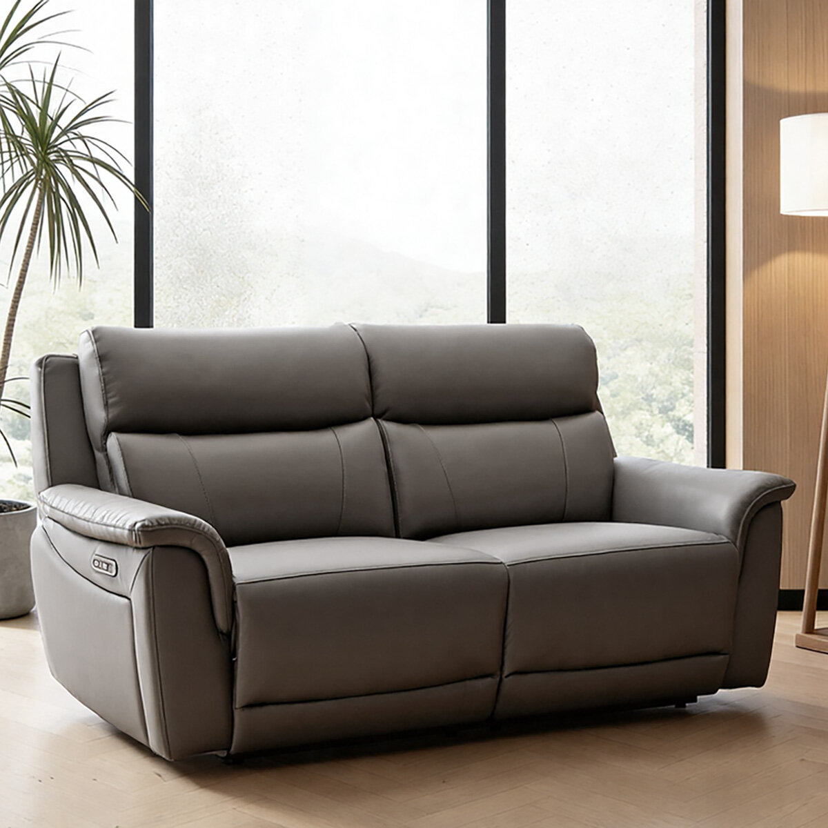 Oscar Grey Leather Power Reclining Large 2 Seater Sofa with Power Headrest Oscar Grey Leather Power Reclining Large 2 Seater Sofa with Power Headrest