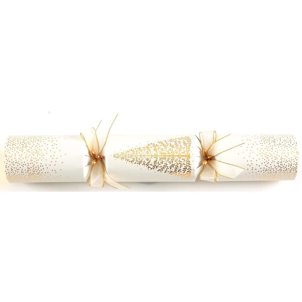 Tom Smith 14 Inch (36 cm) Deluxe Christmas Crackers 8 Pack With Silver Plated Party Favours in Cream and Gold