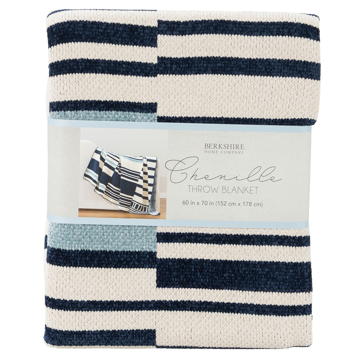 Berkshire Blue Striped Chenille Throw, 152 x 178 cm