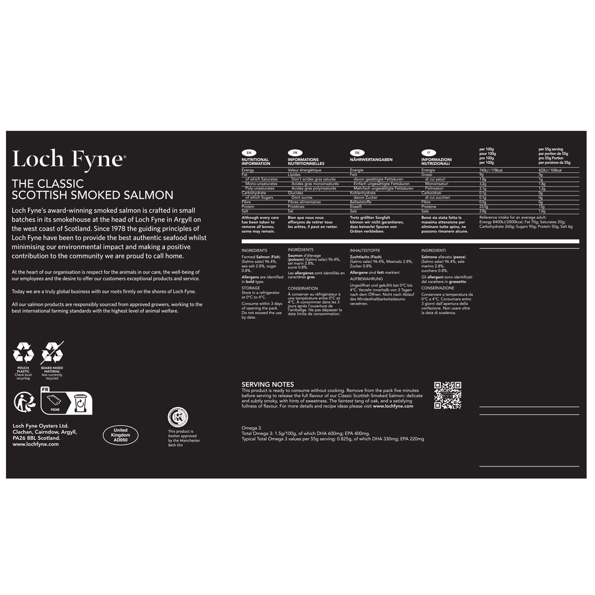 Back of Pack for Loch Fyne Smocked Salmon 410g